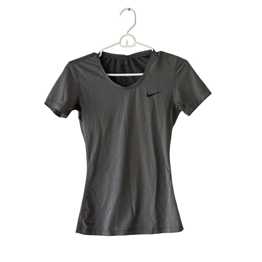 Nike Pro Gray Dri-Fit Womens Short Sleeve V-Neck Athletic Shirt Size S Gym